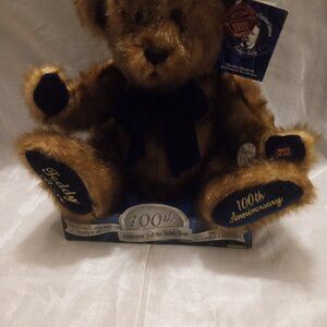 Vintage musical 100th Anniversary Teddy Bear Theodore Roosevelt 14"H 15"W brown